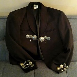 Black mariachi jacket with aztec calendar buttons